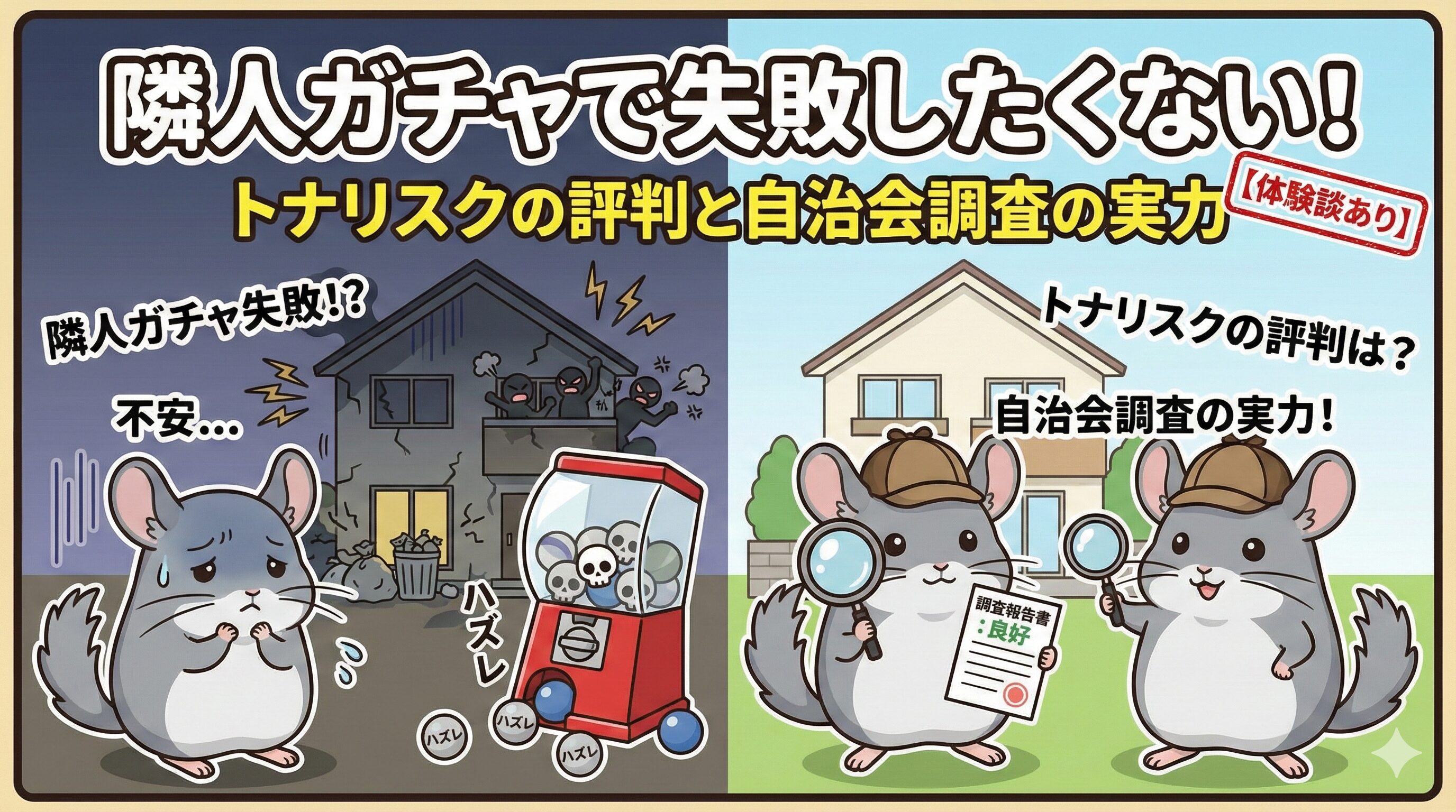 隣人ガチャで失敗したくない！トナリスクの評判と自治会調査の実力【体験談あり】