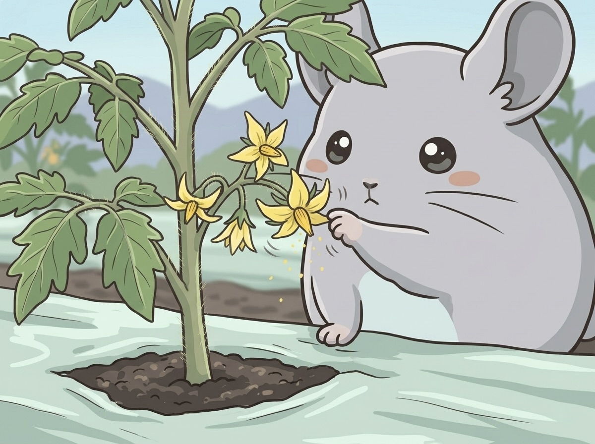 トマトの第1花房を振動受粉させている手元のイラスト